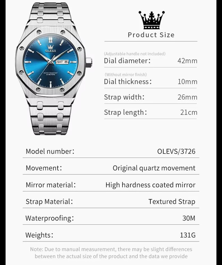 OLEVS Armbanduhr Quarz, Edelstahl, Blau, Herren - Bild 5