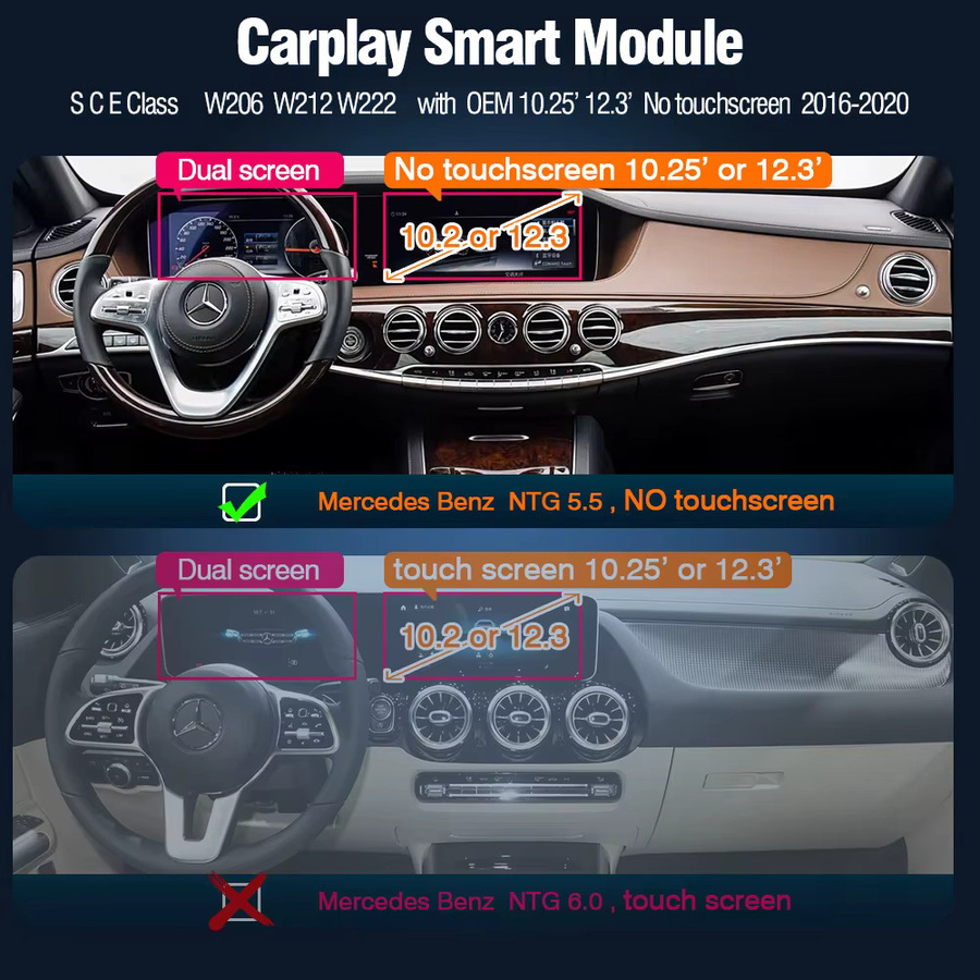AUTOTOP Kabelloses Apple CarPlay und Android Auto Interface für Mercedes Benz NTG5.5 W213 W222 W205 W176 in Schwarz mit MirrorLink und AirPlay - Bild 2