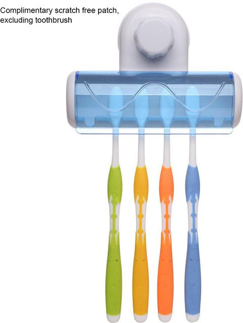 Bestbags Zahnbürstenhalter mit Saugnapf und 6 Löchern, transparent/blau/weiß, Badezimmerregal aus Kunststoff - Bild 1