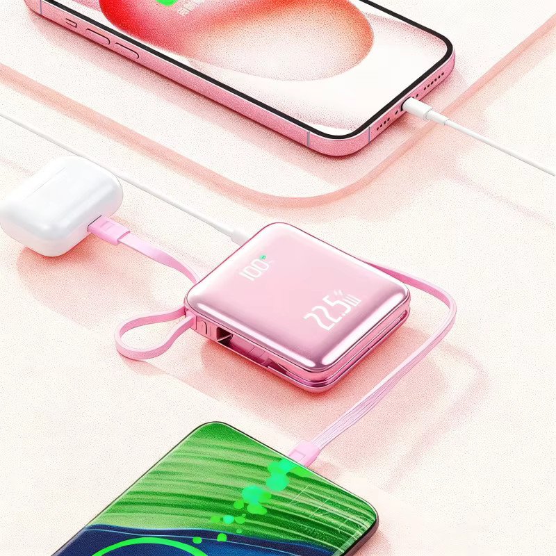 Mini Power Bank 20000 mAh Externer Akku mit 22,5 W Schnellladung und integriertem Kabel in Gold für iPhone, Xiaomi und Samsung - Bild 2