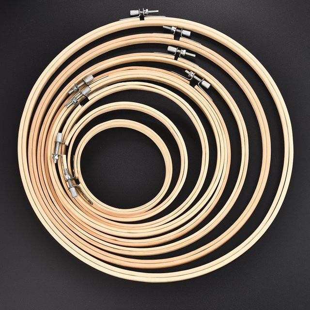 Ovaler Stickrahmen aus Holz und Bambus in Beige für Kreuzstich und DIY-Nadelarbeiten, Durchmesser: 8 cm bis 30 cm - Bild 1