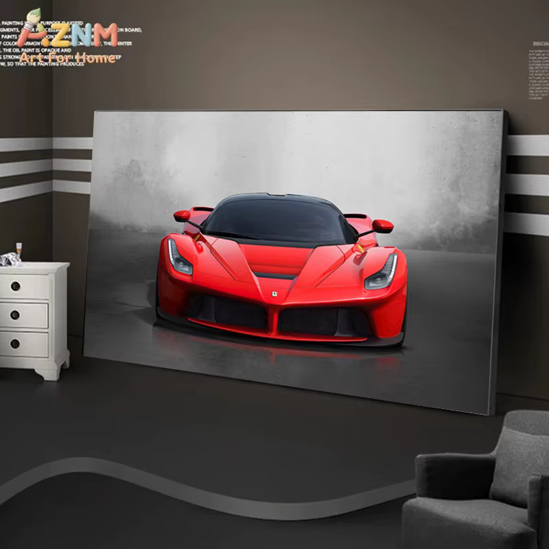 AZNM Rotes Ferrari LaFerrari Leinwandbild von Rastar, Moderne Rennwagen-Kunst mit Butterfly-Türen als Textildruck für deine Wand - Bild 2