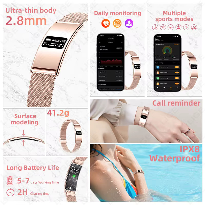 LIGE Smartwatch, Edelstahl, Milanaise, Schwarz, Unisex - Bild 2
