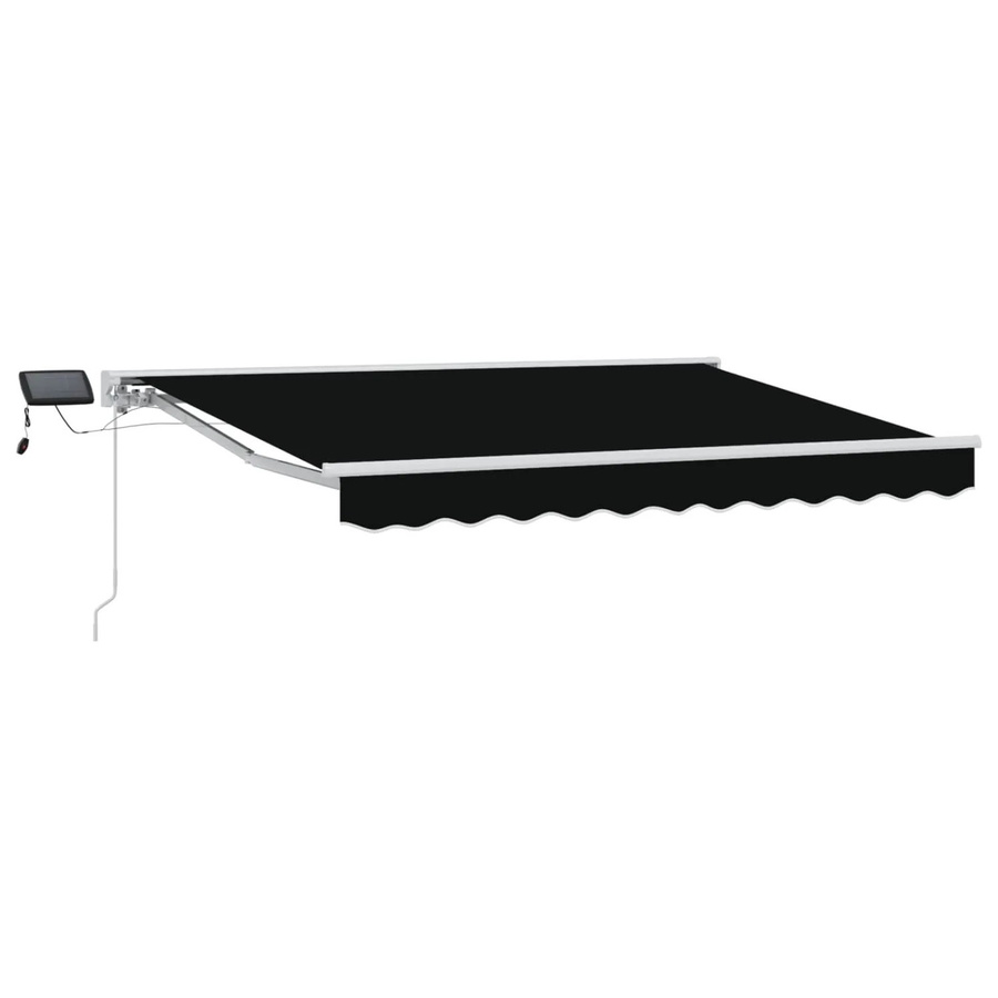vidaXL Manueller Markisenrahmen mit LED-Beleuchtung aus Aluminium und Polyester in Schwarz, B: 350 cm, T: 250 cm - Bild 2