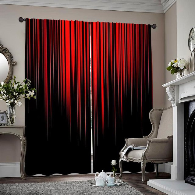 Tonnika Chen Set aus 2 Vorhängen mit Streifen-Farbverlauf in Rot und Schwarz, Digitaldruck aus Polyester, Breite: 100 cm, Höhe: 70 cm - Bild 1