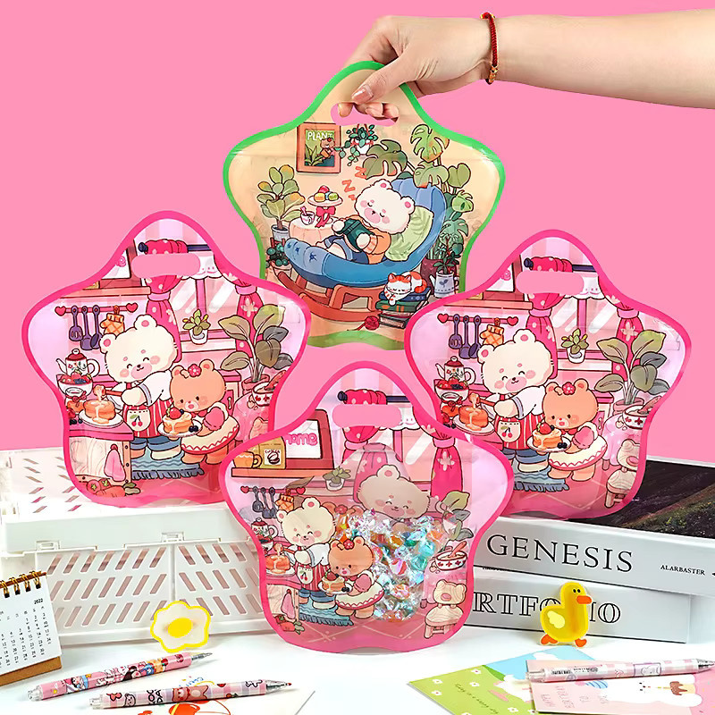 50 Stück sternförmige Verpackungsbeutel mit Cartoon-Druck in Mehrfarbig für Süßigkeiten und Kosmetik - Bild 1