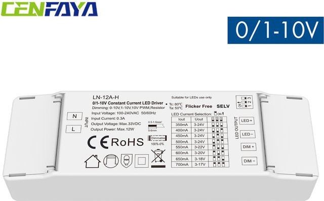 CENFAYA LED-Treiber in Weiß, dimmbarer Konstantstrom-LED-Driver mit 0-10 V und PWM-Widerstand, konfigurierbarer Strom über DIP-Schalter, flimmerfrei - Bild 1