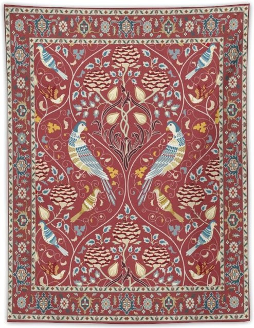 Vintage Pflanzen Wandteppich mit floralem Blumenmuster von JMG Household Supplies, rot, B: 70 cm, H: 100 cm - Bild 1