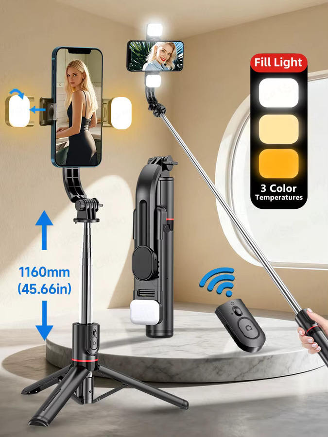 TOKQI L13d Selfie-Stick-Stativ mit Fülllicht und Bluetooth, Schwarz, tragbares Stativ für iPhone 17/16 Smartphones, 116 cm - Bild 6
