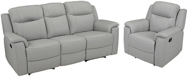 Vente-unique Couchgarnitur Evasion mit 3-Sitzer-Sofa und Sessel in Hellgrau, Kunstleder, Breite: 205 cm, Tiefe: 95 cm - Bild 1