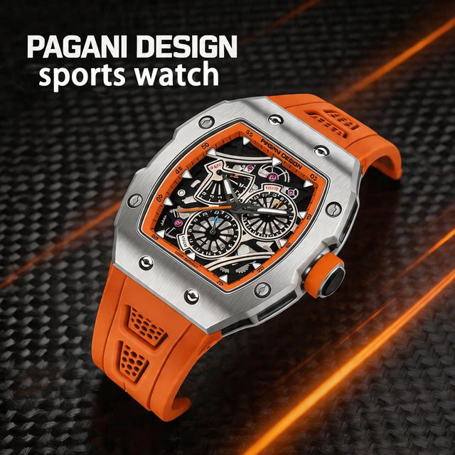 Pagani Design Armbanduhr, Quarz, Tonneau, Blau, Edelstahl, Silikon, Herren - Bild 1