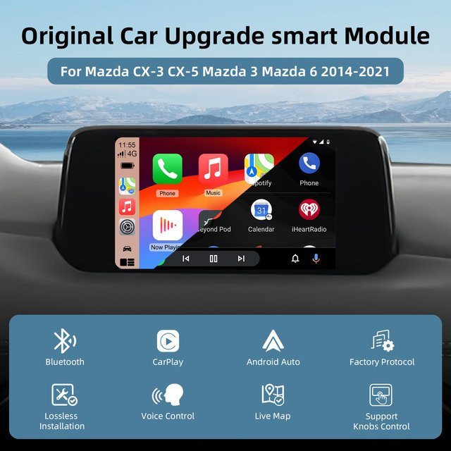 LEXXSON Carplay Android Auto OEM Hub Nachrüstsatz für Mazda, Carplay-Adapter kompatibel mit Mazda 2/3/6/CX3/CX5/CX9/MX5 2014–2021, Schwarz - Bild 1