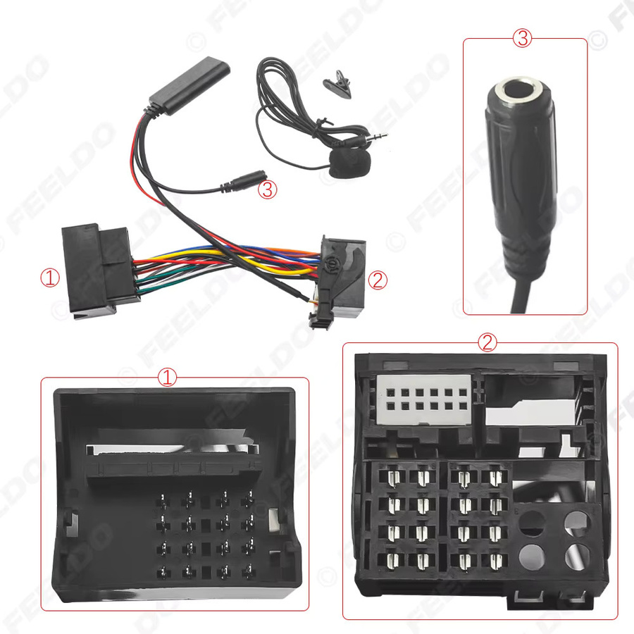 FEELDO Bluetooth Modul mit AUX-in für BMW X5 X3 Z4 E83 E85 E86 E39 E53, 16Pin Stereo Kabelbaum, Schwarz - Bild 2