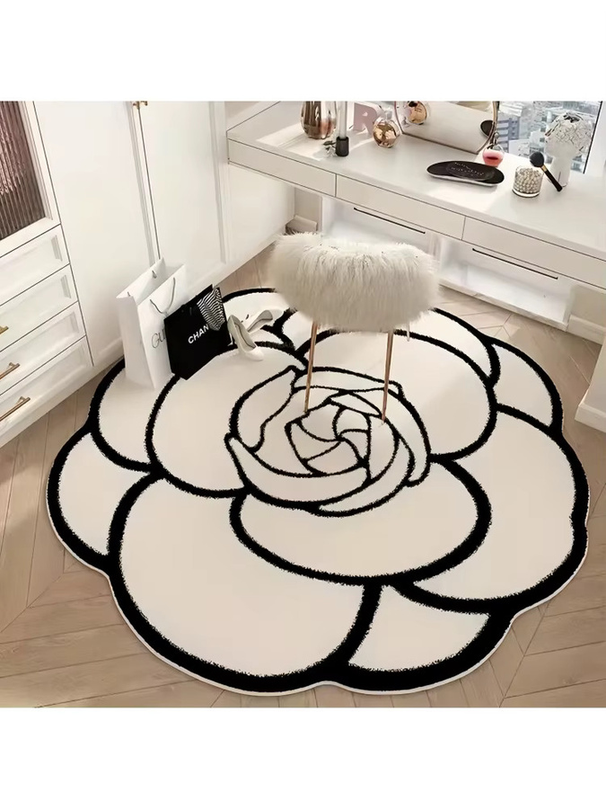 VIKAMA Minimalistischer Blumen-Kunstteppich mit Blossom-Design, rutschfest und geräuschreduzierend für Wohnzimmer und Schlafzimmer - Bild 5
