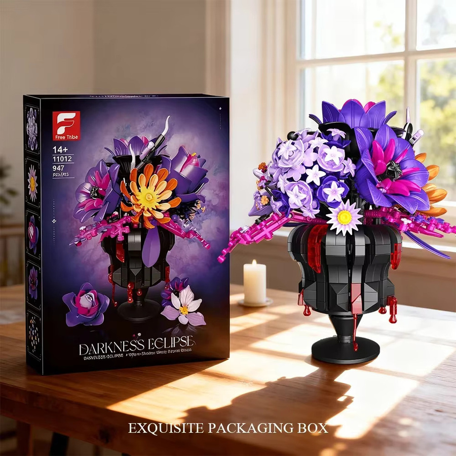AMAZINGBLOKS DIY Bausteine Set Lila Blumenbouquet mit Vase als dekoratives Modell aus 947 Teilen - Bild 4