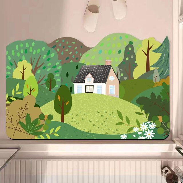 Rutschfeste Diatomeenerde Saugmatte für das Badezimmer in Grün mit Pflanzenmotiv, B/B: 40 x 60 cm - Bild 1