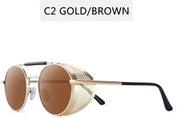 CICI Global Glasses Steampunk-Sonnenbrille, Metall, Vollrand, Round, Unisex, braun/gold - Bild 1