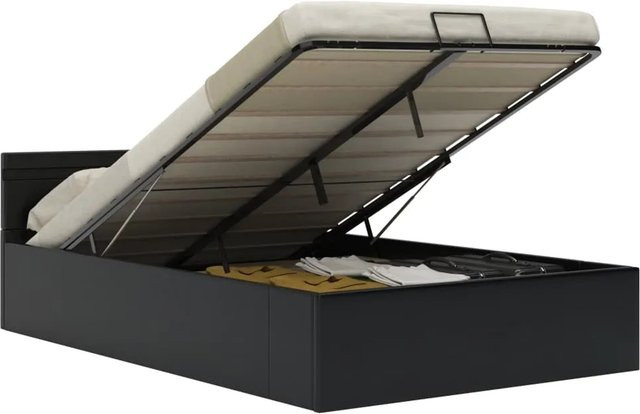 vidaXL Stauraumbett mit Hydraulik, LED-Beleuchtung und USB-Anschluss, Schwarz, Kunstleder, B/T: 140 x 200 cm - Bild 1