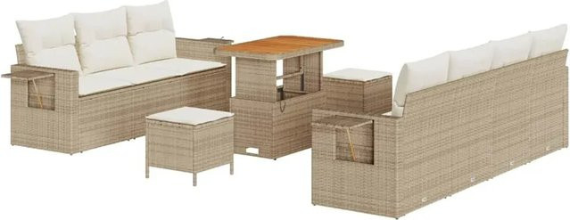 vidaXL Garten-Sofa-Set 10-teilig aus Poly-Rattan und Stahl in Beige mit Polsterung - Bild 1