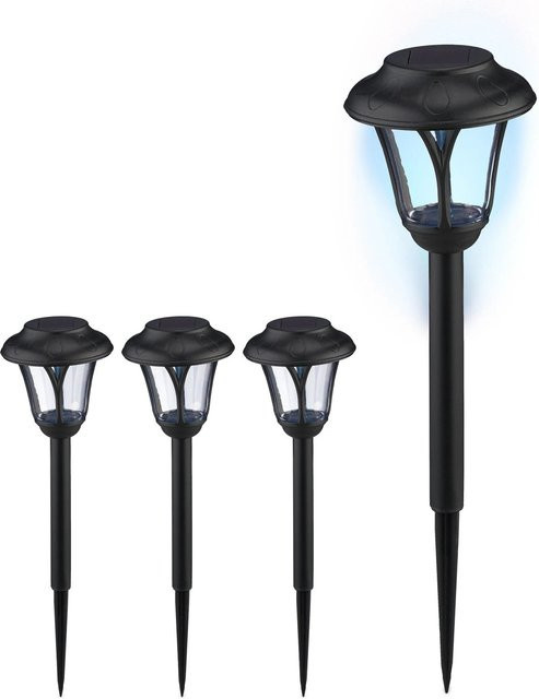 Relaxdays Solarleuchten 4er Set aus Kunststoff in Schwarz mit Erdspieß und Dämmerungssensor, Höhe: 39 cm, Breite: 11 cm, Tiefe: 11 cm - Bild 1