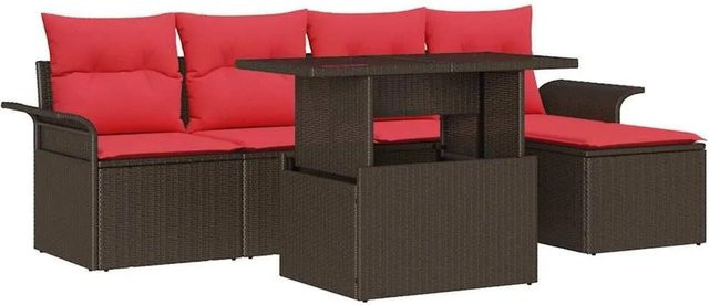 vidaXL Gartenmöbel-Set aus Poly-Rattan in Braun mit 6-teiliger Polstergarnitur für Garten und Terrasse - Bild 1