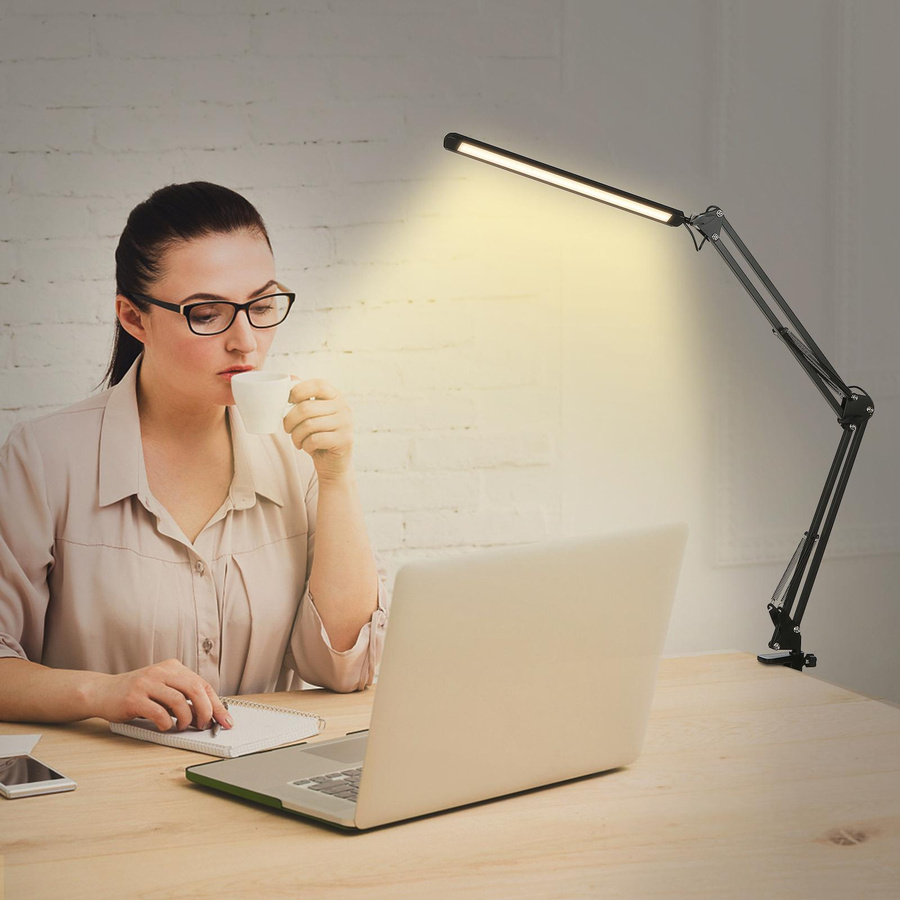Neoglint LED-Schreibtischlampe mit Klemme in Schwarz, dimmbares Leselicht mit 3 Farbmodi und 10 Helligkeitsstufen - Bild 7