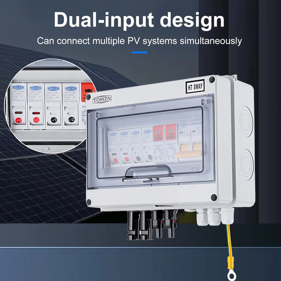 TOMZN Solar Photovoltaik PV Combiner Box mit Blitzschutz, 2 Eingänge, 1 Ausgang, DC 600 V, Sicherung MCB, SPD, wasserdichte IP65 Box, Weiß - Bild 2
