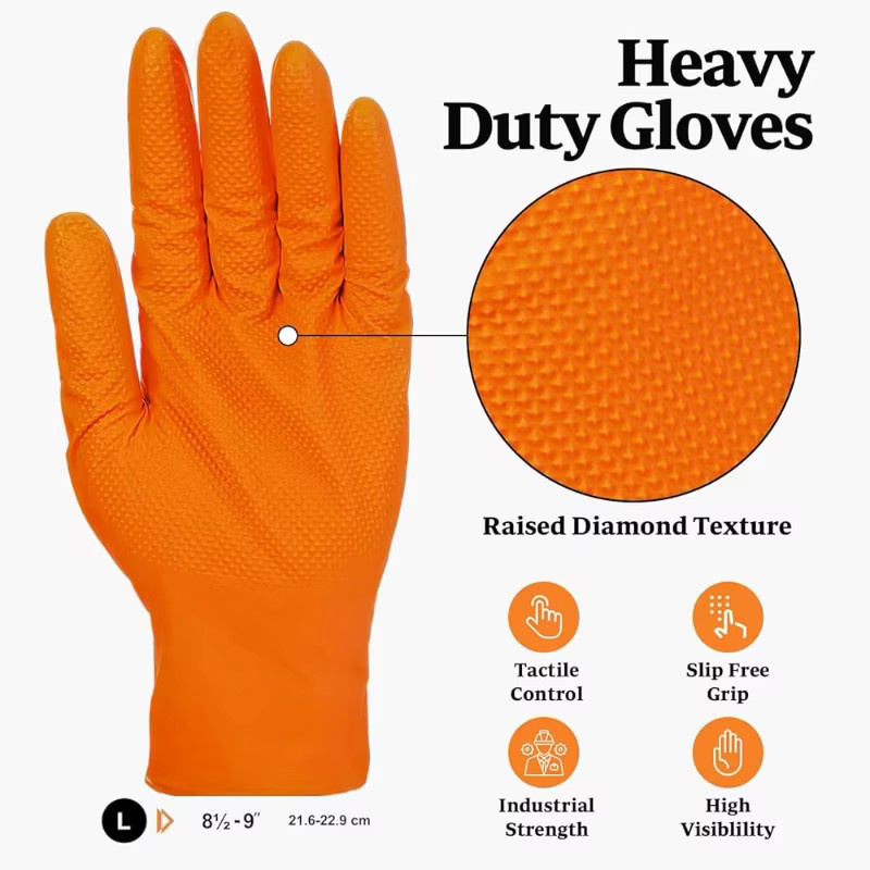 YUMARCH Einweg-Nitrilhandschuhe mit Diamantstruktur in Orange, Größe L, 8Mil Hochleistungsschutzhandschuhe - Bild 3