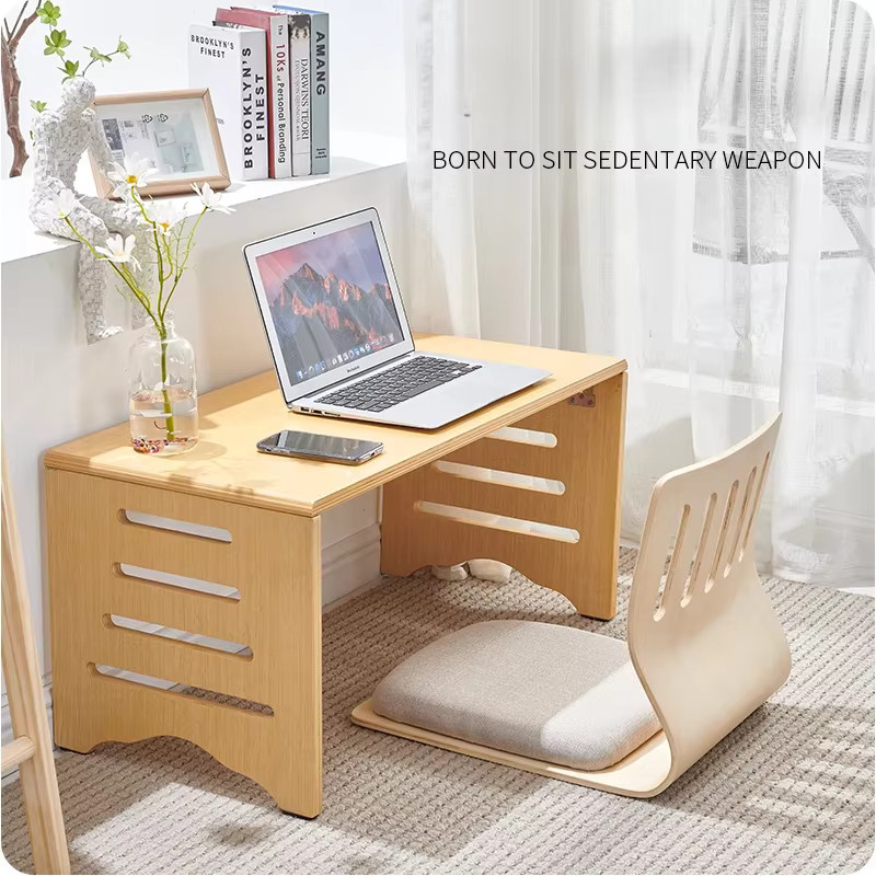 LIUSHADUOLA Japanischer Zaisu Bodenstuhl aus Holz und Stoff für Wohnzimmer und Kotatsu, Schwarz/Braun, Matt - Bild 1