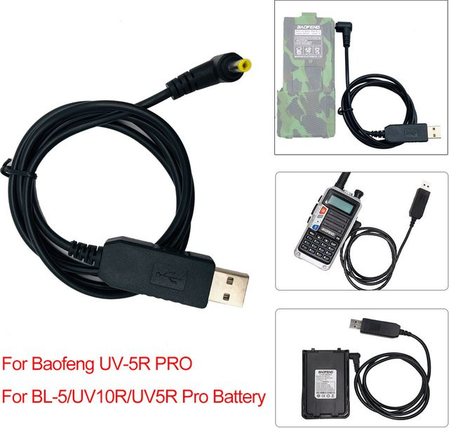 Baofeng USB Power Ladekabel für UV-5R Pro Walkie Talkie mit 3800 mAh Li-Ion Akku in Schwarz - Bild 1
