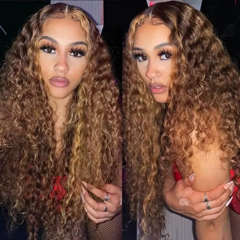 TTSMINS Wasserwellen-Highlight-Perücke, 4/27 Ombre Echthaar, 13x4 HD Lace Front, 250% Dichte - Bild 2