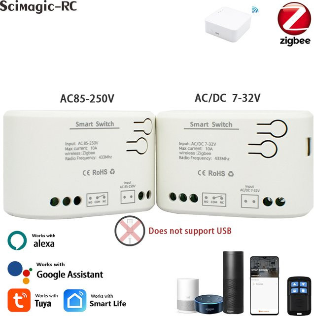 Tuya Zigbee 3.0 Smart Relais-Modul 1-Kanal Schalter-Controller mit Trockenkontakt NO NC COM in Weiß - Bild 1