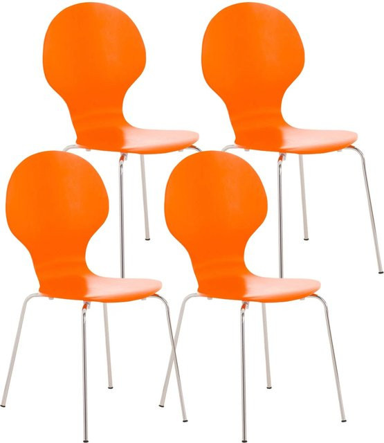 4er Set Besucherstühle DELUKE ATHENS in Orange mit Holz und Metall, stapelbare Konferenzstühle und Bürostühle, B/T/H: 43 x 45 x 86 cm - Bild 1