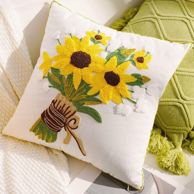 JMG Clothing Blumenkissen mit Sonnenblumen-Design, Dekokissen in Weiß, B/T/H: 45 x 45 x 45 cm - Bild 1