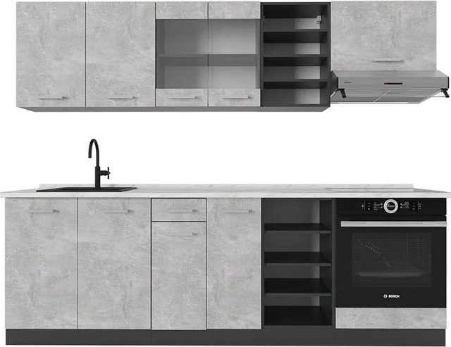 Vicco R-Line Küchenzeile in Beton-Optik und Anthrazit mit Marmor-Design, Breite: 240 cm - Bild 1