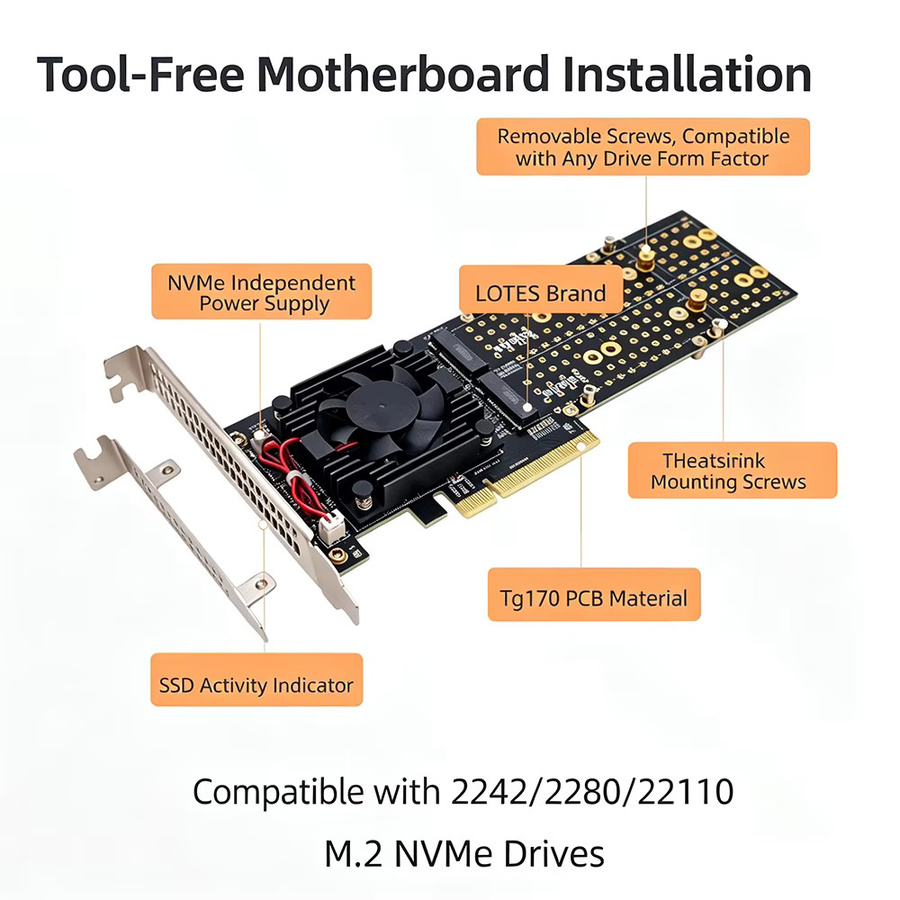 Feiniu PCIe 3.0 zu NVMe Quad-Channel Erweiterungskarte mit PLX8747 Chip, 4-Lane kompatibles Modul für Four-Bay M.2, Schwarz - Bild 3