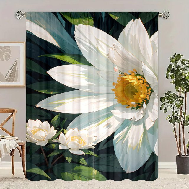 Yiran Furniture Vorhang Set mit floralem Design aus Polyester in Weiß, 2 Stück, B: 76,2 cm, H: 165,1 cm - Bild 1