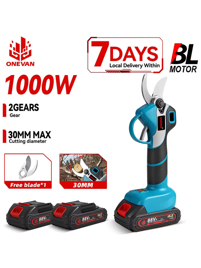 ONEVAN Bürstenlose elektrische Astschere 1000W 2-Gang mit 30mm Schneide in Blau, kabellose Astschere kompatibel mit Makita 18V LXT Akku - Bild 5
