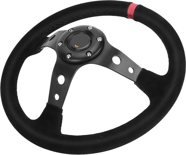 Shoemst Universelles 14 Zoll Auto Rennlenkrad mit 6 Löchern und Hupe, Rot/Grau/Schwarz - Bild 1