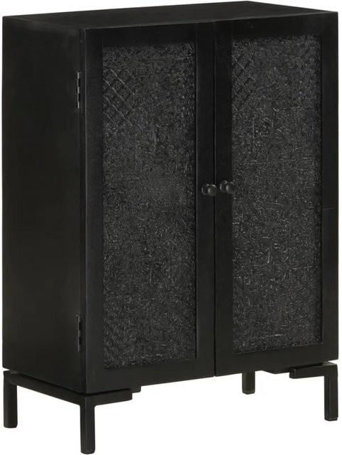 vidaXL Sideboard Schwarz aus Massivholz Mango und Eisen mit geschnitzten Mustern B/T/H: 55 x 30 x 77 cm - Bild 1