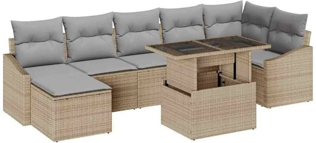 vidaXL Garten-Sofa-Set 8-teilig in L-Form mit Kissen, Beige und Hellgrau, Poly-Rattan und pulverbeschichtetem Stahl - Bild 1