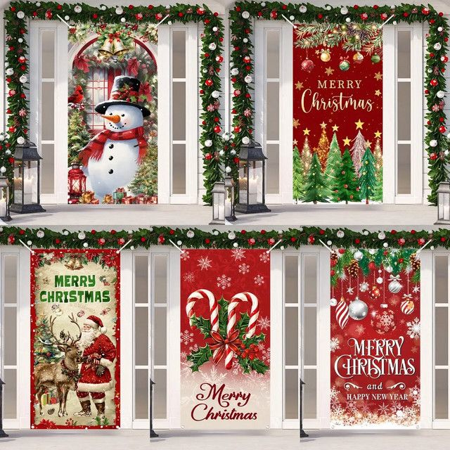 VIKAMA Weihnachts-Türbanner in Rot als hängendes Schild für Veranda und Party-Dekoration - Bild 1