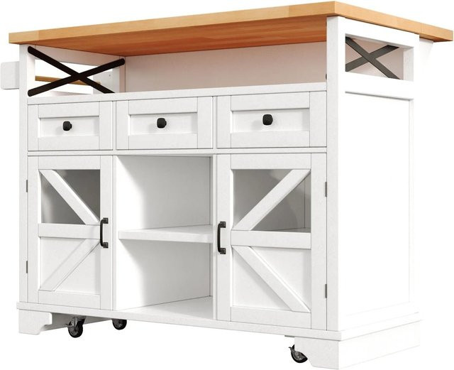 okwish Küchenwagen mit Klapptisch und LED-Licht in Weiß, B/T/H: 120 x 71 x 98 cm - Bild 1