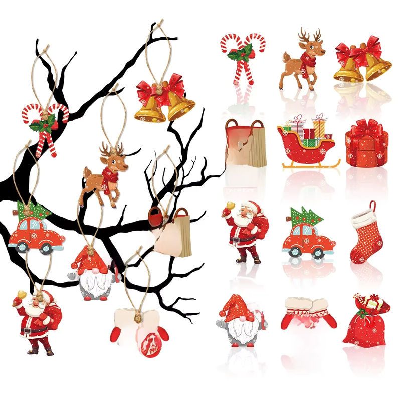 joy-enlife Weihnachtsbaum Hängeornamente aus Papier mit Weihnachtsmann und Gnome in Rot, 12 Stück - Bild 7
