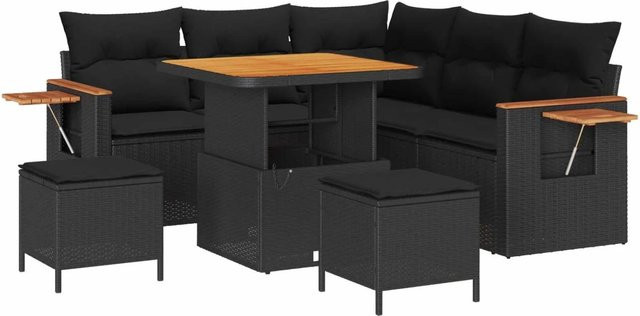 vidaXL Gartensofa-Set mit 8-teiligem Polster-Set in Schwarz, L-Form mit Stauraum und Tisch aus pulverbeschichtetem Stahl und Poly-Rattan - Bild 1