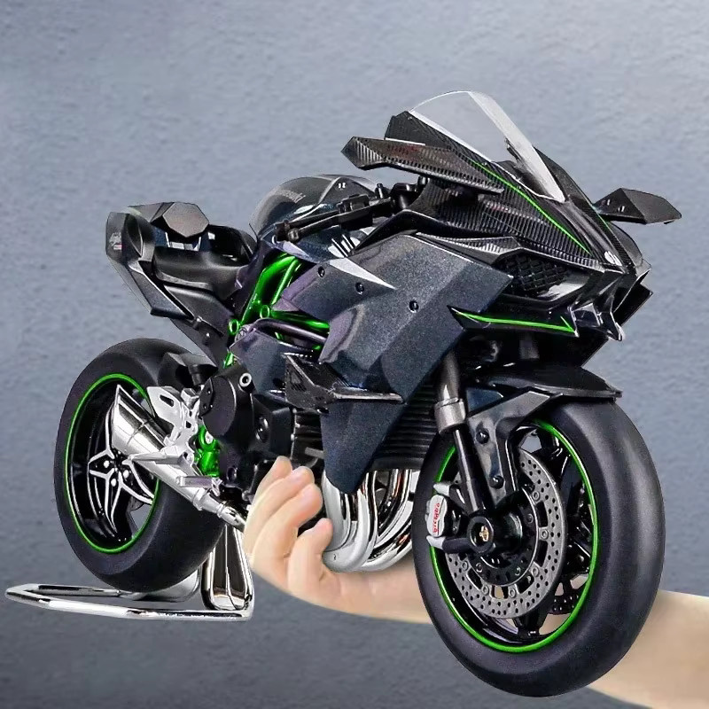 MAKEDA Kawasaki H2R Ninja Motorrad Modell, 1:9, mit Licht und Sound, Metall - Bild 4