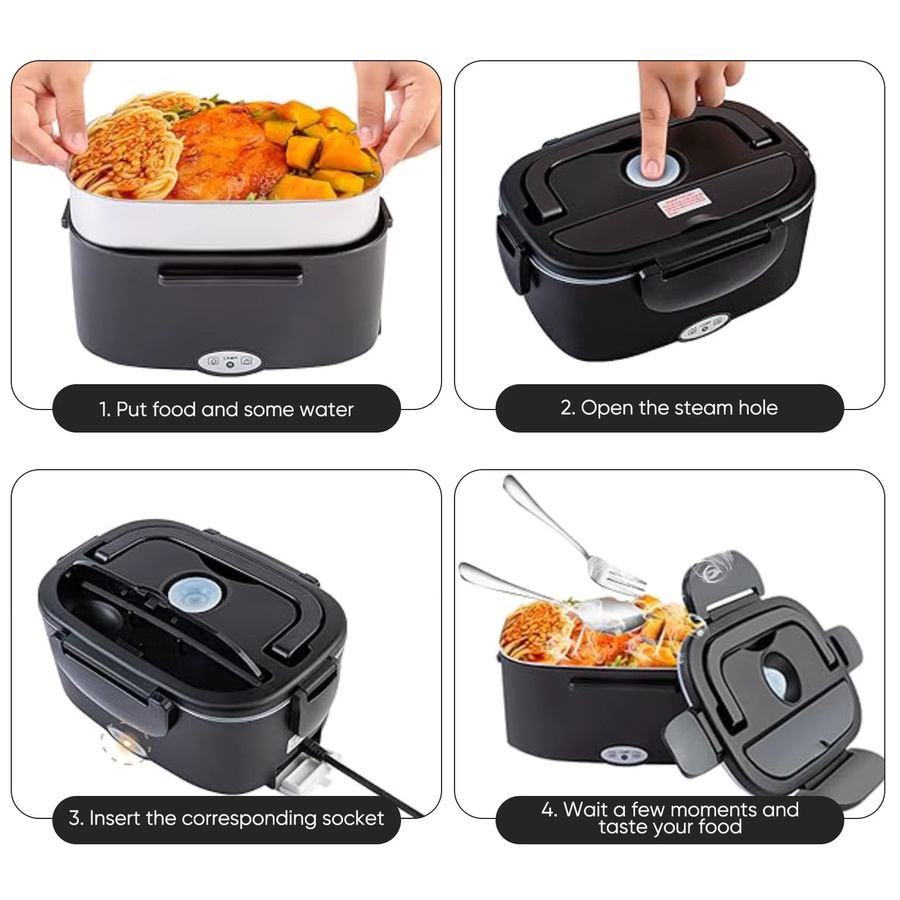 WUIETI Auto-Elektro-Lunchbox 60W in Schwarz, tragbarer Heiz-Thermobehälter für Reise und Outdoor, 1,5 l - Bild 4
