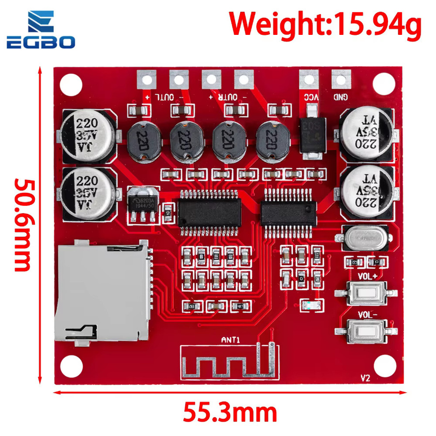 EGBO Digitale Stereo-Leistungsverstärkerplatine XH-A233 mit Bluetooth 4.2 und TF-Karten-Wiedergabe, Rot - Bild 3