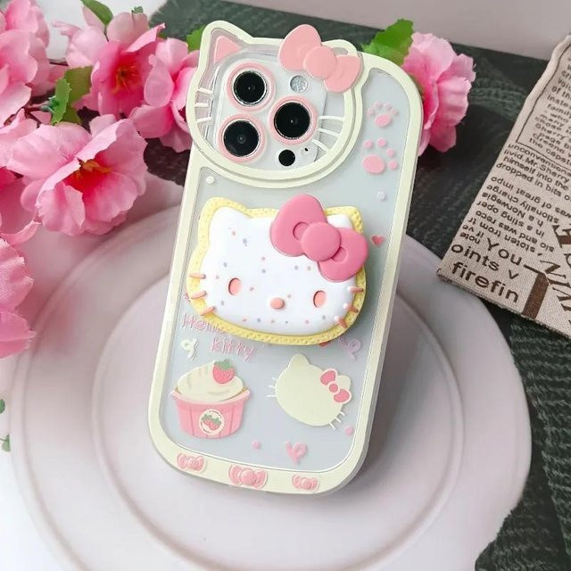 Sanrio Hello Kitty Handyhülle mit Ständer für iPhone 11 bis iPhone 16 Pro Max, stoßfeste Y2K Hülle, transparent/multicolour - Bild 1