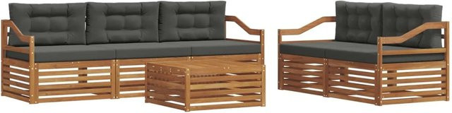 vidaXL Outdoor-Sofagarnitur 6-teilig aus Akazienholz mit Kissen in Anthrazit und Natur - Bild 1